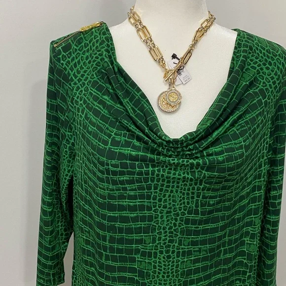 Michael Kors Green Croc-Print Long Sleeve Dress - Picture 3 of 8